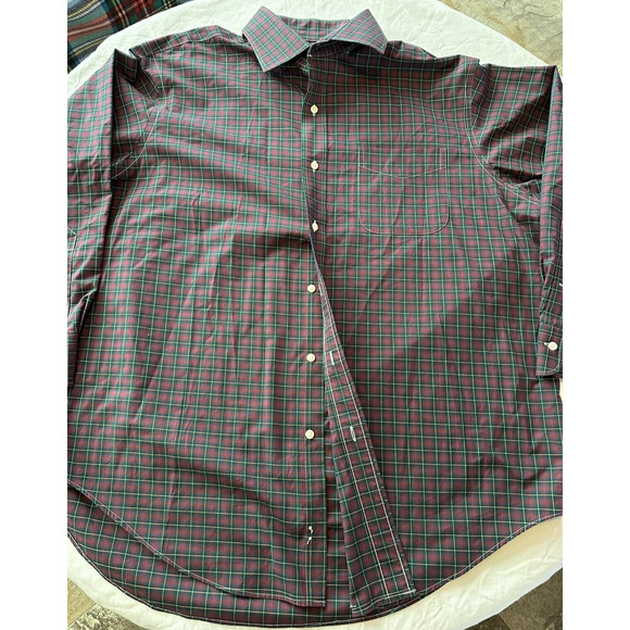 Lauren Ralph Lauren Button Down Shirt, Red/Green Plaid, Non-Iron Sz 17 1/2 32/33 - Picture 2 of 10